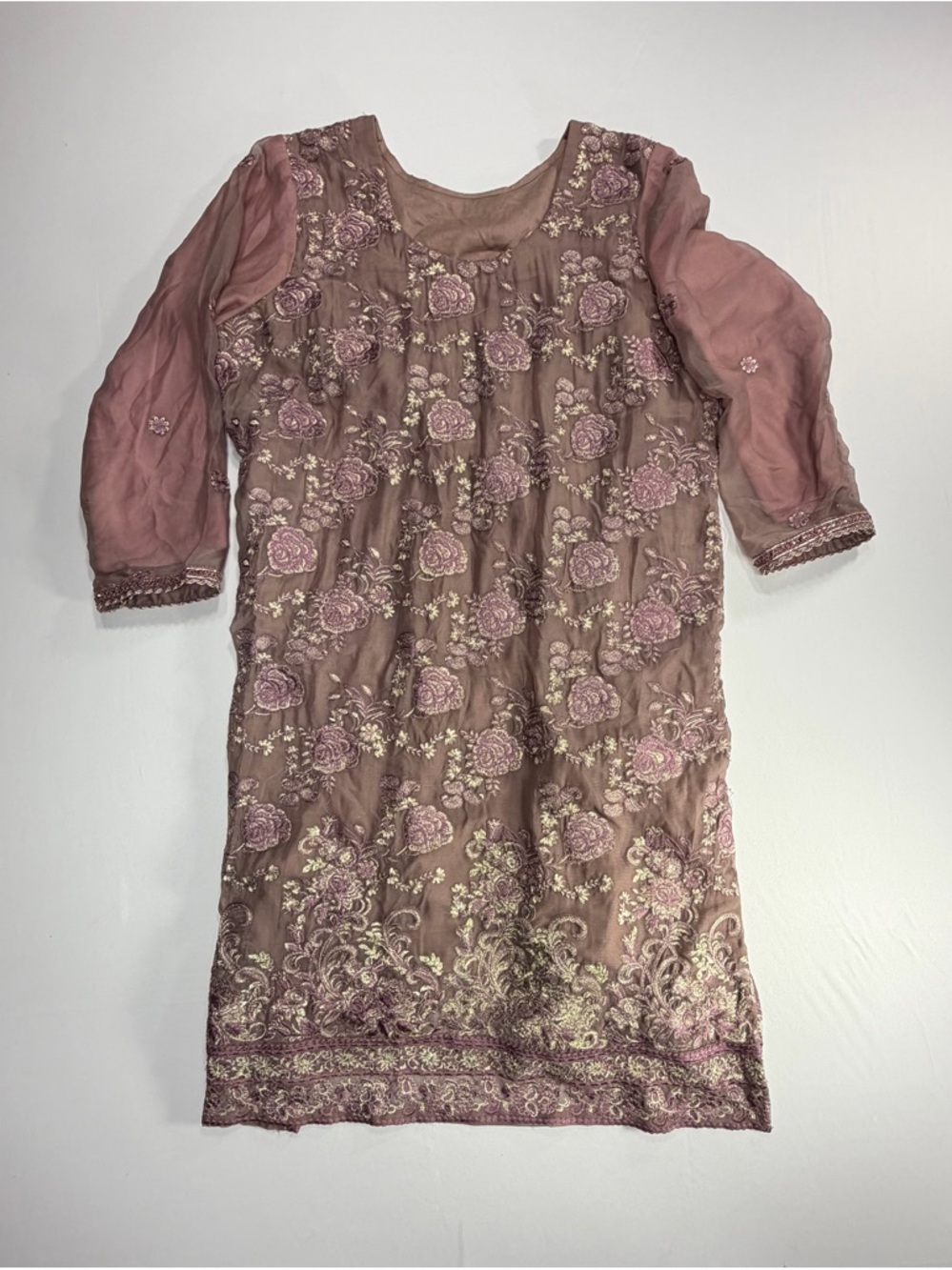 Handmade Salwar Kameez Pink Mauve Embroidered Floral Women S Traditional Formal